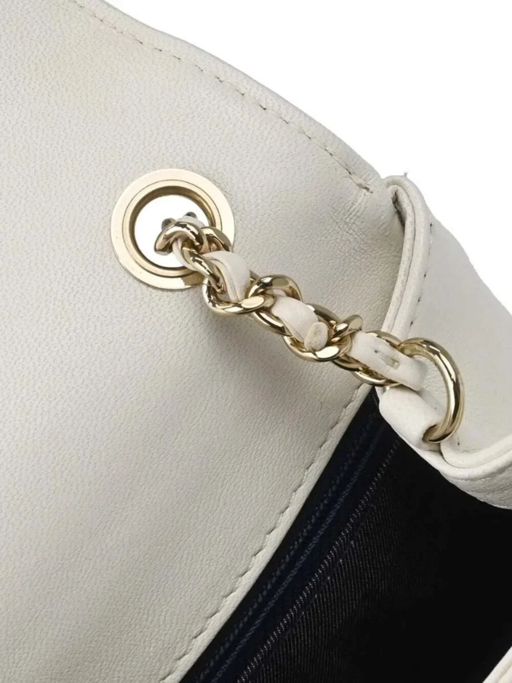 Best07/ Chanel White Lambskin CC Mania Flap Leather Shoulder Bag NQ10825